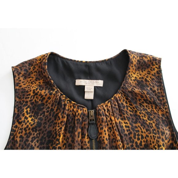 Burberry Brit Zip-Front Leopard-Print Mulberry Silk Dress Size 4 Georgette - Picture 14 of 14